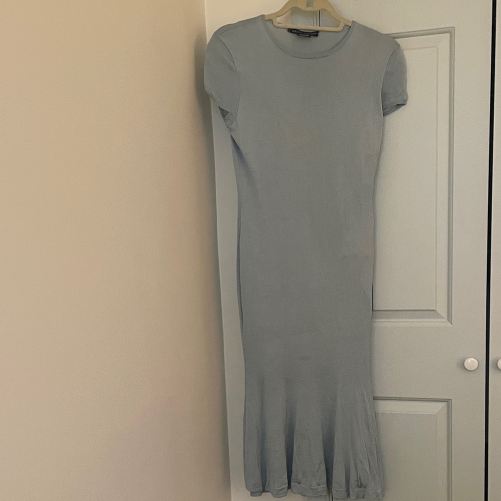 Ralph Lauren Blue Label Silk Short Sleeve Fitted Midi Dress Dusty Blue - Medium - Picture 2 of 16